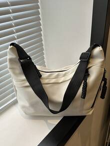 Túi đeo vai chống thấm nước bằng nylon màu trơn thời trang, kiểu dáng tối giản thường ngày dành cho sinh viên, với quai đeo rộng, thiết kế nhiều khóa kéo, phù hợp cho sinh viên, đi mua sắm và sử dụng hàng ngày. - trắng - Xem 10