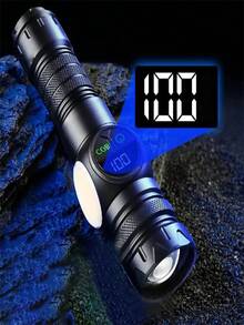 Rechargeable USB LED Tactical Flashlight With Strong Magnet, COB Side Light, Suitable For Camping, Fishing, Emergencies, Adjustable Spot/Flood Beam, Waterproof, Applicable For Outdoor Work, Car, Home Use (Product + Box + Cable) - Black - View 7