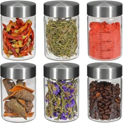 Sealed JarsGlass Spice Jar Coffee Sugar Container Airtig Glass Jar Food Stoe Isters Bottle  Ken Seasoning Tea Erb Overnig Oa Bar Parfait S 6 * 200ml(6.76oz )