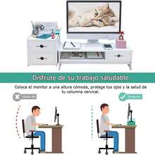 Soporte Monitor y Organizador Escritorio,Mesa de Ordenador con Cajones de Almacenamiento,Soporte para Pantalla de Computadora de 2 Niveles, para Hogar, Oficina, Escuela,Escritorio Gamer - Ver 2