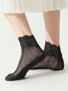 1/5/10双装女士蕾丝高品质春夏薄款透明性感柔软透气短袜 - 彩色 - 查看 4