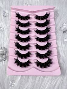 7 Pairs/Pack DD Curl Russian False Eyelashes, Thick Curly Fluffy, 3D Faux Mink Lashes, Cat Eye Effect, 8D Lengthening & Volumizing Lashes, Lift Eyes, Extend & Thicken Lash Line, Create Delicate Makeup - Black - View 7