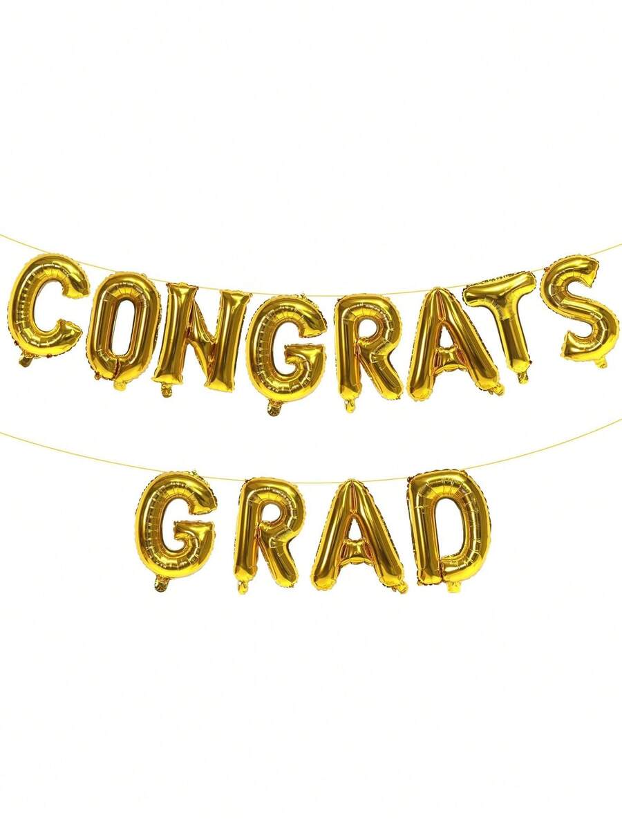 Gold Congrats Grad Banner Balloons, Gold Congrats Grad Letters Sign ...