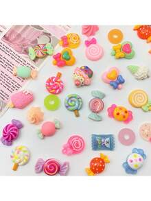 30pcs/Set Cute Mixed Resin Candy Flat Back Charms, Slime Making Supplies For DIY Crafts, Scrapbooking, Party Favors, Halloween Candy Party Decor, Christmas Home Wall Decoration (Random Color & Style) - Multicolor - View 6