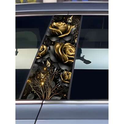 Black Gold Rose Flower Sticker For Car Center Pillar, Creative Scratch-Resistant Decorative B-Pillar Sticker