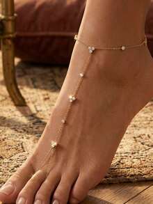 Dainty Boho Flower Rhinestone Toe Ring Anklet Summer Vacation Crystal Ankle Bracelets Summer Beach Jewelry Accessories For Women Daily Wear Party Gifts - Multicolor - View 1
