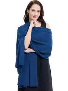 Soft Cashmere Blend Wrap Scarf For Travel, Extra Large 87"X28" - 帝王藍 - 查看 8