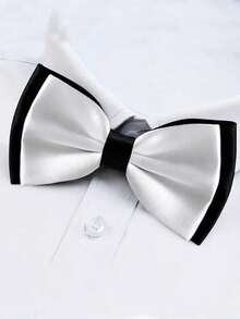 1 chiếc nơ đeo cổ hai lớp hai mặt dành cho nam, có thể điều chỉnh. - đen và trắng - Xem 1