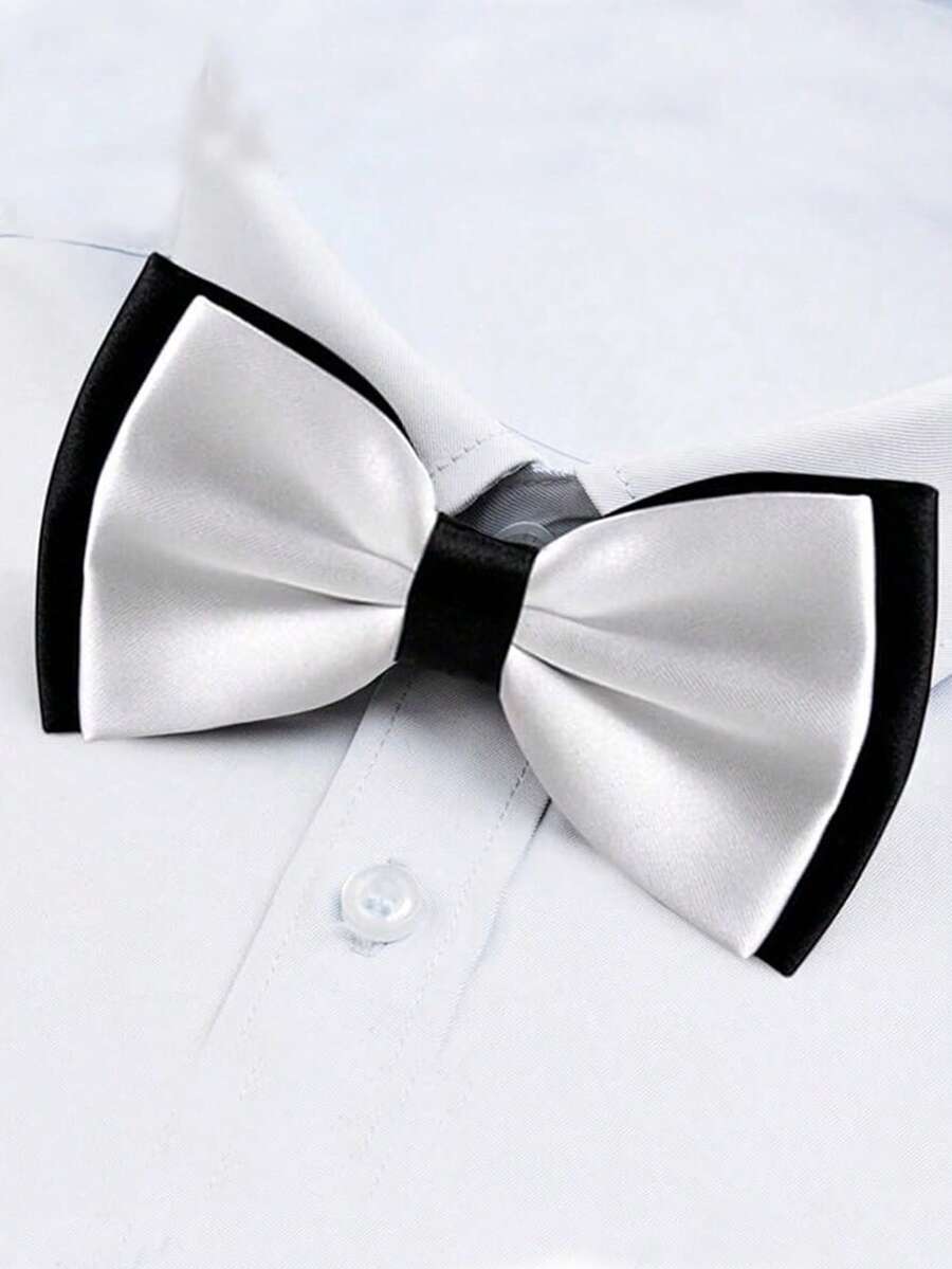 1 chiếc nơ đeo cổ hai lớp hai mặt dành cho nam, có thể điều chỉnh. - đen và trắng - Xem 1