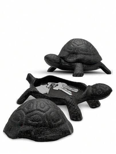 1pc Cast Iron Turtle Shaped Hidden Key Storage Box, Outdoor Key Hiding Container, Decorative Garden Sculpture, Compact Hidden Design For Storing Spare Keys, Suitable For Home, Yard And Patio