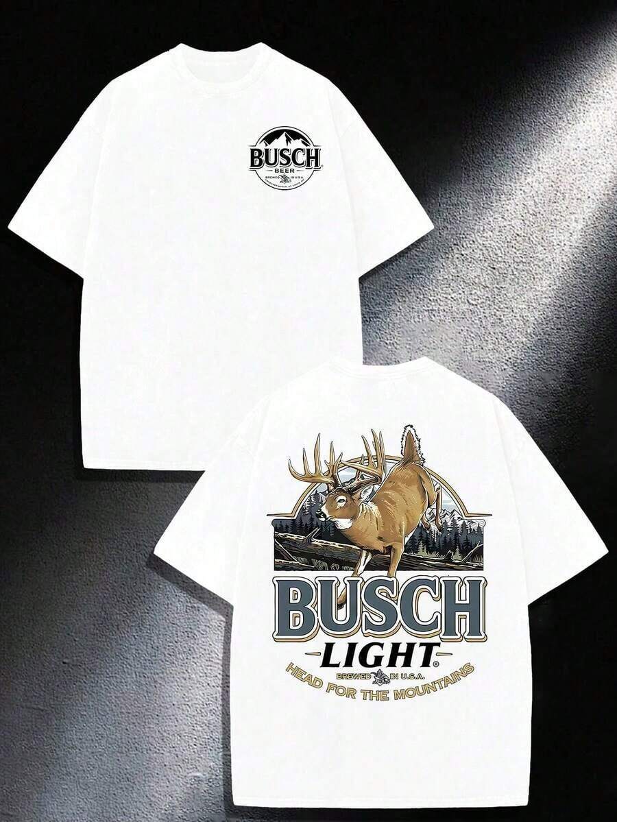 Beer T Shirts Men, Busch Light Deer Graphic Outdoor Beer Inspired, 220g Cotton Crew Neck Short Sleeve, Loose Fit, Oversized, Big And Tall, For Men - trắng - Xem 1