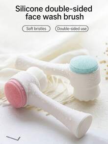 Dual-Sided Silicone Facial Cleansing Brush, Manual Face Scrubber With Soft Bristle For Deep Cleansing & Gentle Exfoliation - Multicolor - View 2