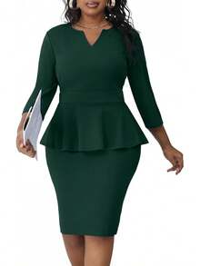 Plus Size Vintage Peplum Pencil Dress For Work Or Church - 綠色 - 查看 12