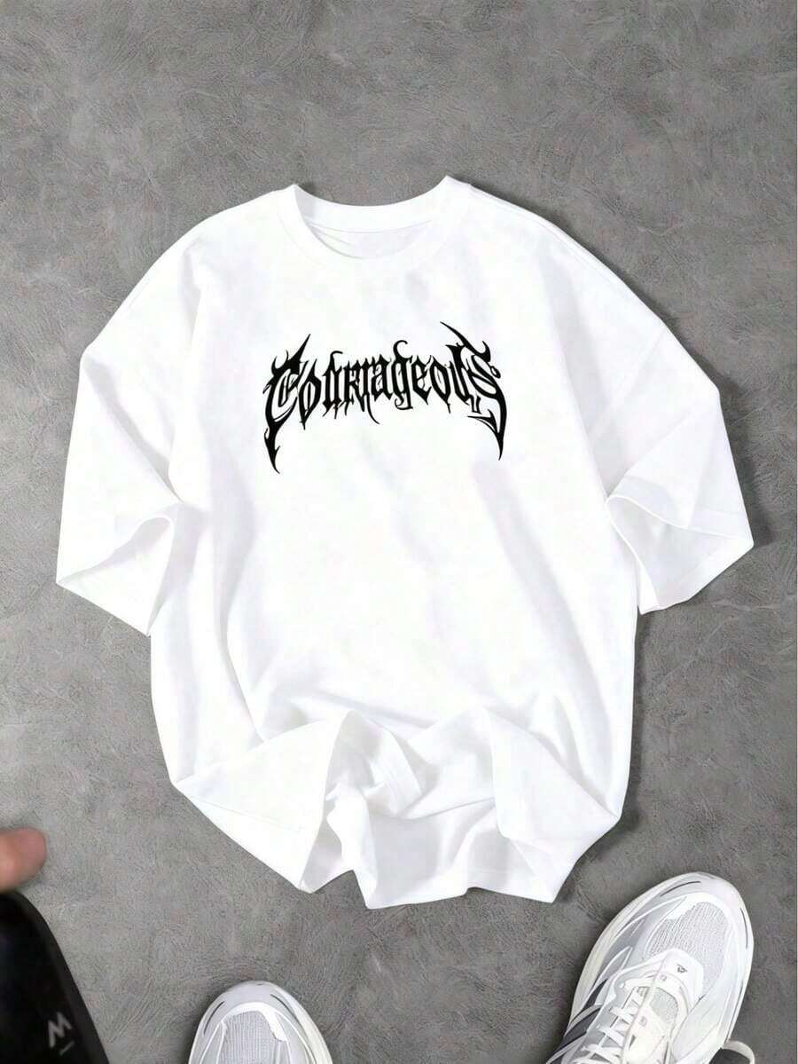 Camiseta de manga corta negra de ajuste regular cómoda para actividades con gráfico negro, ropa de entrenamiento para hombres, camiseta gótica, camiseta valiente, camiseta de banda negra,"Note: Please wear skin-colored undergarments." - Blanco - Ver 1