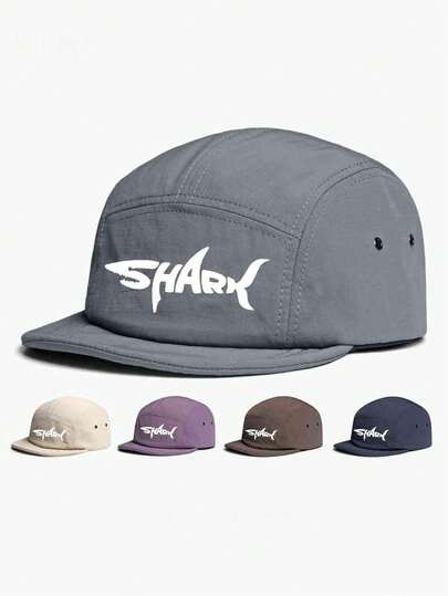 1顶纯色鲨鱼字母印花棒球帽，涤纶速干平沿帽，百搭日常佩戴，适合作为圣诞节、母亲节、父亲节、教师节、生日礼物送给家人、朋友、男友/女友。