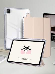 1pc Transparent Acrylic Tri-Fold Tablet Case, Suitable For IPad 10th Gen/11th/10.2/10.5/Air4/Air5/10.9/Pro 11/Air 11-In.(M2)-2024/Pro 11-In.(M4)-2024/ Air 11-Inch (M3) 2025/12.9/ Air 13-In.(M2)-2024/ Pro 13-In.(M4), Built-In Pencil Slot, High Transparency Acrylic Backcover Anti-Bend Anti-Scratch Anti-Drop, Tri-Fold Adjustable Stand, Magnetic/Auto Sleep & Wake, Minimalist/Casual/Classic Tablet Folio Case, Pen Not Included, Some Models With Lens Frame - Pink - View 2