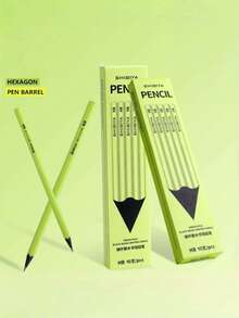 10pcs Green Stem Black Wood Hexagonal Writing & Drawing Pencil Set - Sets - View 3