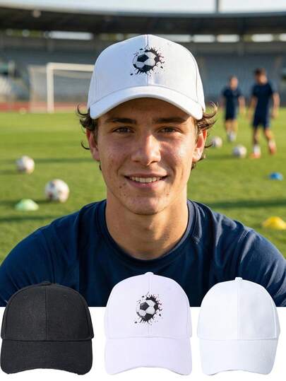 1 pieza Gorra de béisbol con estampado de fútbol, visera de sol desmontable de moda para mujeres, para actividades al aire libre casuales
