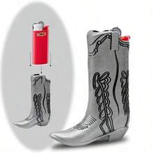 Fashionable Silver Denim Boot Shaped Lighter Box - Perfect For Mini Bic J5, Party And Daily Use - 1PCS - View 2