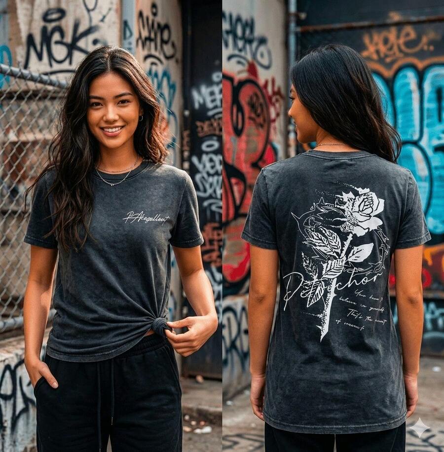 Women's Oversized Casual T-Shirt With Crew Neck And Short Sleeves - Versatile Casual Top - Màu xám đen - Xem 1