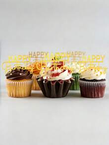 3/6pcs Happy Birthday Acrylic Mini Cake Decorations, Cupcake Toppers Party Decor - StyleB - View 5