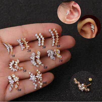 1pc Women's Copper Micro-Inlaid Cubic Zirconia Stud Earrings, Thick Shaft Design, Screw Ball Earrings, Butterfly Flower Shape, Mother's Day Gift, Teacher's Day Gift, European And American Style Jewelry, Suitable For Girlfriend, Valentine's Day, Mom, Mother, Mother's Day Gift