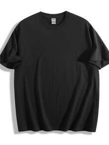 Camiseta de manga corta redonda impresa al estilo americano de moda, 180 gramos puro, ajuste unisex suelto, transpirable y rápida secado, lavable en máquina, cómoda y adecuada para primavera, verano y otoño, disponible en tallas S-3XL. - Negro - Ver 2