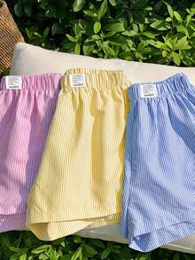 3件套女士经典条纹裤、短裤、休闲家居裤，甜美春夏款 - 彩色 - 查看 4