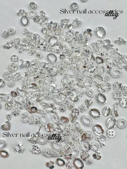  KIRAME 50pcs/100pcs Silver Alloy Nail Charms With Sparkling Rhinestones, 3D Luxury Design, Lightweight And Durable. Perfect For Acrylic Nails, Gel Nails, And DIY Manicure. Suitable For Daily Wear, Parties, Prom, And Nail Salon Use. Easy To Apply And Long-Lasting. Great Gift For Nail Art Lovers.Nail Supplies,Christmas,New Year,Festival Gift