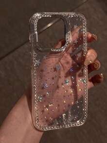 1 chiếc ốp lưng điện thoại sang trọng đính đá lấp lánh, mạ điện, viền đá, trong suốt, chống sốc, thiết kế ngôi sao sáng bóng, tương thích với iPhone 17/17 Air/17 Pro/17 Pro Max, 16, 16 Pro, 16 Plus, 16 Pro Max, 15, 14, 14 Pro Max, 13, 12, 11, bảo vệ toàn diện, quà tặng mùa xuân cho các bữa tiệc. - Trong sáng - Xem 1