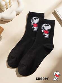 SNOOPY 5/1 Đôi tất cổ trung hoạt hình, tất thể thao mềm mại thoải mái, tất cổ trung bốn mùa, tất thể thao thường ngày cho cặp đôi, quà tặng cho bé gái - Nhiều màu - Xem 9
