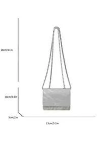2026 New Arrival Chic Chain Strap Small Square Bag, Unique Design Shoulder Bag, Fashionable Commuter & Casual Crossbody Bag For Women - Silver - View 13