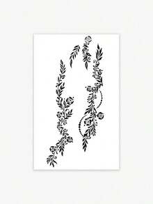 1pc Fashion Simple Henna Tree Leaf, Flower And Vine Hand Art Temporary Tattoo, Safer Can Last 7-14 Days - 黑色 - 查看 7