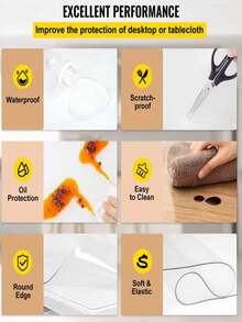 Premium 100% PVC Transparent Tablecloth, 1.0mm Thick, Scratch-Resistant, Wear-Resistant, Heat-Resistant, Easy To Clean, Suitable For Home, Hotel, Restaurant And Cafe Tables, Minimalist And Fashionable Tablecloth Effectively Protects Furniture. - White - View 9