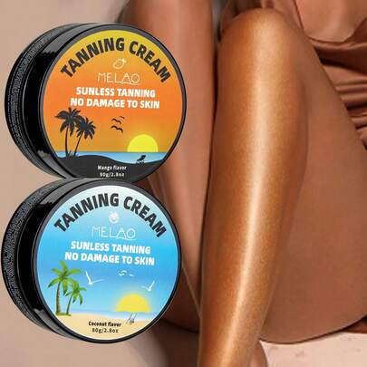  MELAO 无日晒美黑霜，不伤肌肤，渐进式自然美黑，芒果椰子味，二合一套装，面部及身体适用，80克 x 2