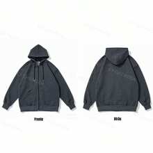 Kangaroo Zip Hoodie Sweatshirt, Comfortable Oversized Unisex Sweatshirt With Pocket And Adjustable Hood - Màu Xám nhạt - Xem 4
