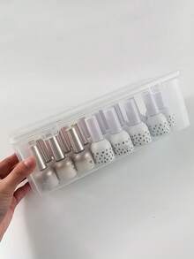 1 pieza Caja de almacenamiento transparente de PP para esmalte de uñas - Apilable para herramientas de arte de uñas, bolsa de accesorios de belleza de grado salón, decoración de habitación, caja de almacenamiento de cosméticos, tocador, artículo esencial de viaje, caja de almacenamiento, organizador de tocador de baño, almacenamiento de escritorio, organizador de baño - transparente - Ver 5