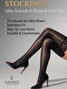 CLAGAINER 4双装蕾丝边过膝长筒袜 - 光泽油亮，性感丝滑透明长筒袜 - 彩色 - 查看 4