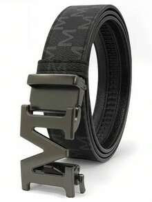 1pc 2024 Autumn/Winter New Lightweight Business Belt, M Letter Alloy Automatic Buckle Leather Belt, High-Quality Letter Belt, Business & Casual Waist Belt, Fashionable Versatile Pants Belt, Minimalist Men's Leather Belt - Multicolor - View 4