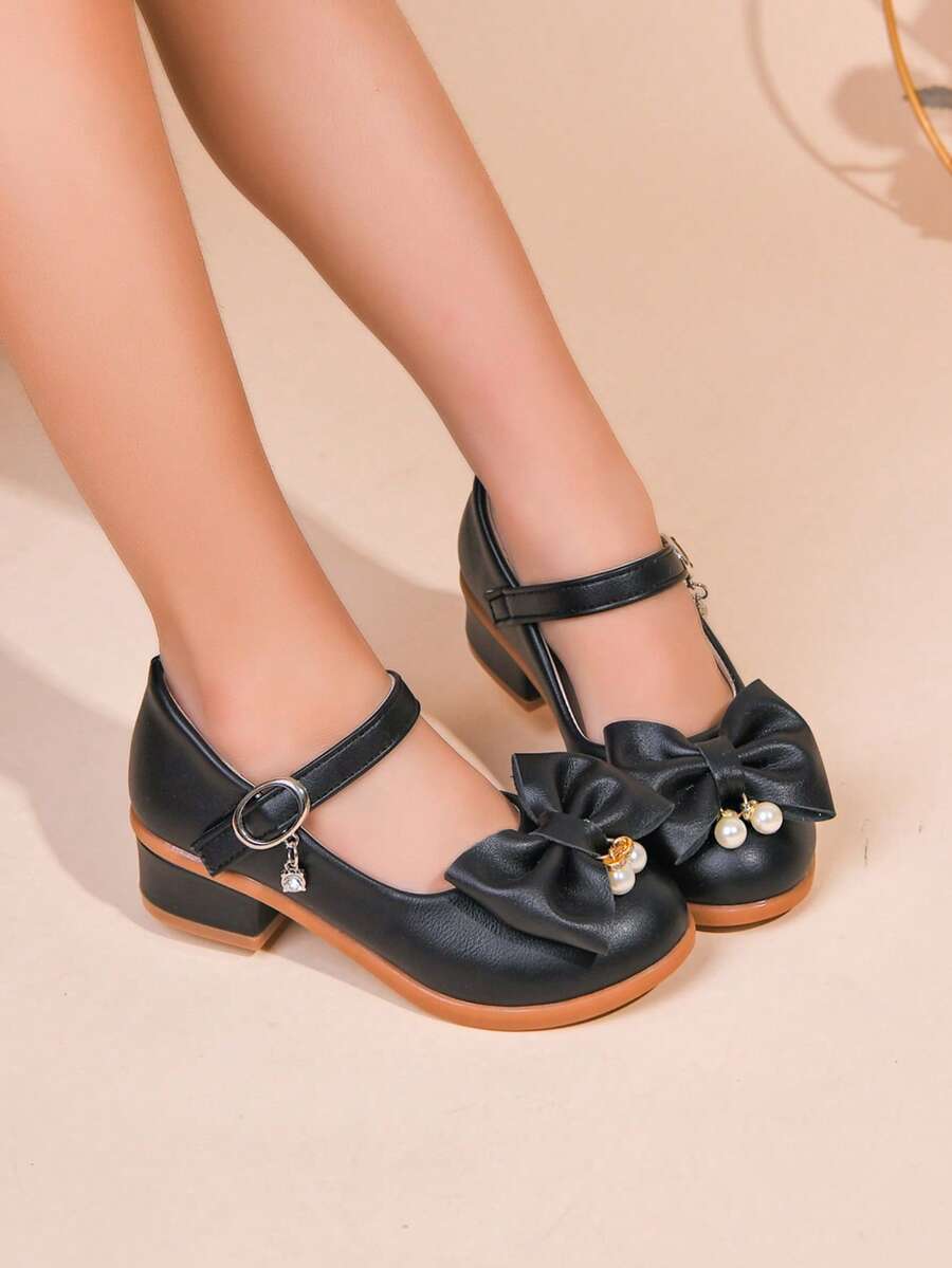 2025 Children's Soft Bottom Princess Shoes, Little Princess Performance & Formal Dress Leather Shoes, Girls High Heel Shoes, Plus Size - Black - View 1
