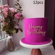 6pcs/12pcs Gold Acrylic Creative Happy Birthday Cake Topper For Birthday Party DIY Cake Dessert Baking Decoration Supplies Excluding The Crown - Multicolor - View 17