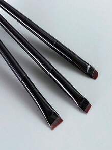 3Pcs Ultra-Thin Angled Precision Eye & Brow Brush Set | Raffaello Slanted Eyeliner & Eyebrow Brushes, Cruelty-Free Synthetic Bristles Professional Eye Makeup Tool (Black) - Pink - View 3