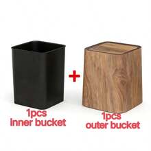 1pc 12L Retro Square Wooden Texture Trash Can - Round Wooden Texture Garbage Bin - Plastic Lid Open Trash Can For Home And Office, Office Waste Bin, Modern Cleanliness. Ramadan Eid Al-Fitr Special Offer - Multiple Styles - View 11