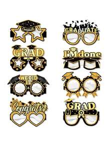 8pcs/Set Black & Gold Paper Glasses, Graduation Photo Props, Graduation Party Paper Glasses Decor, Graduation Ceremony Funny Glasses Decorations, Suitable For Party Decor And Home Decor - Multiple Styles - View 9