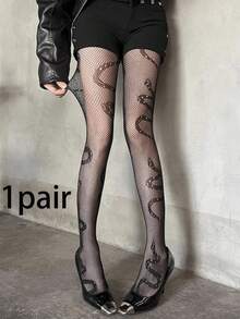 1 Pair Sexy Snake Skin Hollow Mesh Sheer Pantyhose, Fashionable Outer Wear Tights For Women, Spring/Summer - Multicolor - View 9