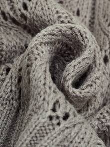 Blusa de punto calada informal, suéter de cuello alto, cintura ceñida y mangas medianas para el verano - Gris - Ver 6