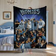 Homies David Gonzales Patterned Fleece Blanket - 100% Polyester, Soft For Sofas, Chairs, And Couch Covers, Large Size For Living Rooms, Bedrooms, Picnic Decor, Versatile Use Blanket, A Unique Perfect Gift. Christmas Blanket - 黑色 - 查看 1