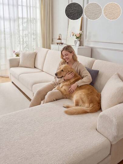 1件装毛绒提花防滑沙发座垫套，柔软亲肤，防宠物抓挠，弹性设计，适用于L型沙发和1/2/3/4座沙发，四季皆宜（单独出售）