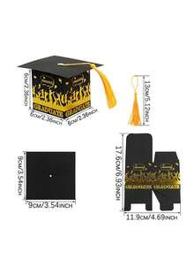 25 piezas Caja de regalo con borla de birrete de graduación, Birrete doctoral con lámina dorada GRADUATE, Recuerdos de fiesta de graduación, Adecuado para regreso a clases, temporada de graduación, ceremonia de promoción - Caja de regalo con dibujos animados - Ver 11