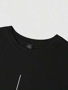 Manfinity Homme Men's Summer Casual Short Sleeve T-Shirt With Letter Print, Round Neck - 黑色 - 查看 5